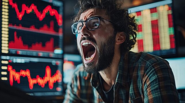 Trader expresses frustration and anger after significant stock market loss during a volatile trading session