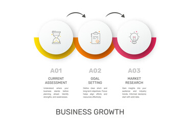 Business vector infographic design template. Circle timeline with icons and 3 three arrows or steps. Used for process diagram, presentations, workflow layout, info graph, banner, flow chart