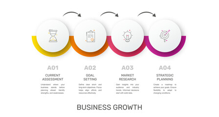 Business vector infographic design template. Circle timeline with icons and 4 four arrows or steps. Used for process diagram, presentations, workflow layout, info graph, banner, flow chart