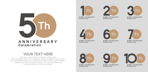 Anniversary logo set vector design, brown color for celebration event