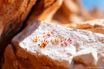Fototapeta premium Ancient handprints on a cave wall with historical and artistic significance