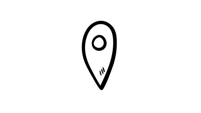 Bouncing location marker, hand drawn loopable doodle icon on a white background