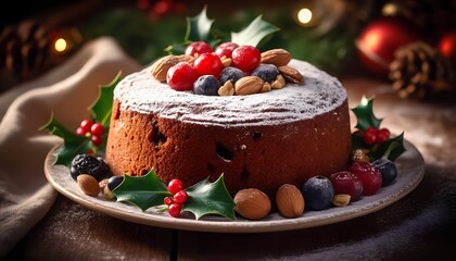 christmas cake with berries