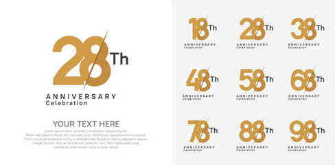 Anniversary logo set vector design, brown color for celebration event