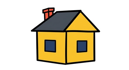 Cute House Illustration with Chimney and Two Windows
