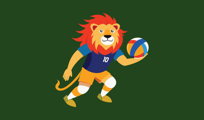 Lion mascot playing volleyball cartoon illustration