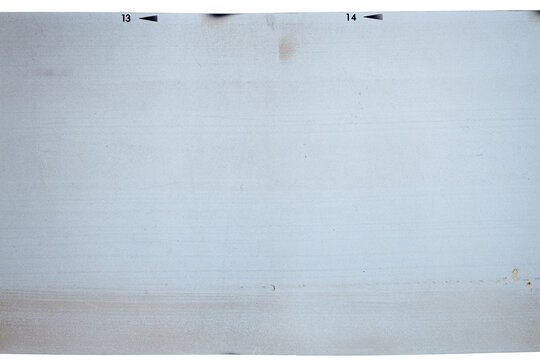 Grungy color 120mm negative film isolated on white background. Medium format film material on white background, retro photo placeholder.