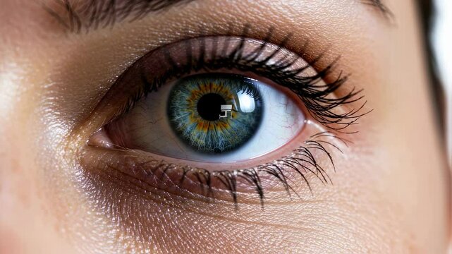Closeup eye blink sequence with vivid iris and natural reflection detail