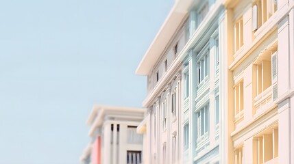 Obraz premium Pastel-toned building with clean lines, a minimalist urban view. Serene simplicity in soft daylight
