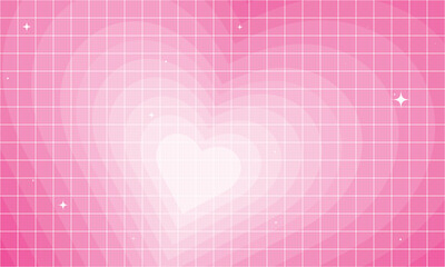 Cute Pink Heart Grid Background with sparkles