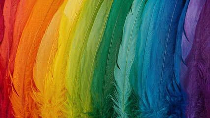 Colorful feathers forming a vibrant rainbow gradient