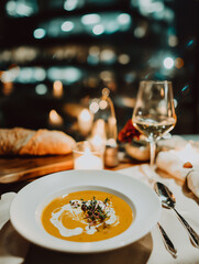 Cozy Autumn Evening Creamy Butternut Squash Soup Recipe and Romantic Dinner Setting