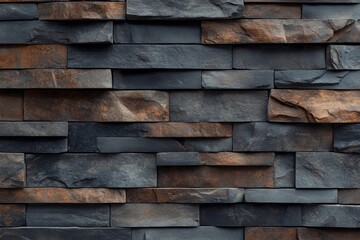 Textured stone wall featuring dark gray and brown tones in a modern architectural setting