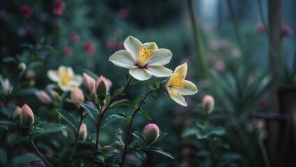 Passiflora Vitifolia Blossom In The Garden. Featuring Blank Space For Text.