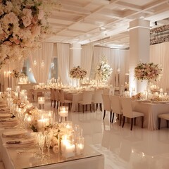 Elegant wedding reception decor ideas with floral arrangements and candle lighting for luxury events