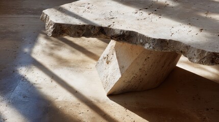 Rustic stone table with natural light and shadows in modern interior design