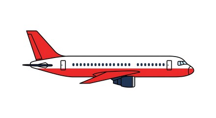 Obraz premium Flying Airplane Drawing in Red and White on a White Background