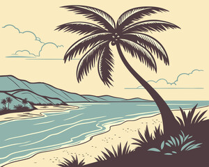 Obraz premium vetor of palm trees on the beach