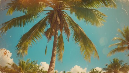Sweet Coconut Tree In Summer with Empty Copy Space for Text