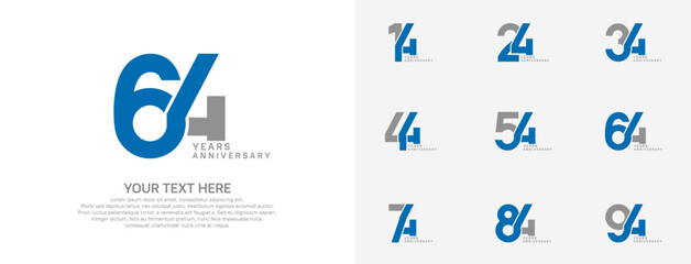 Anniversary logo set vector design, blue color for celebration event