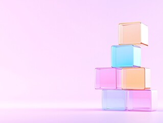 Pastel Cubes Stacked on Pink Background