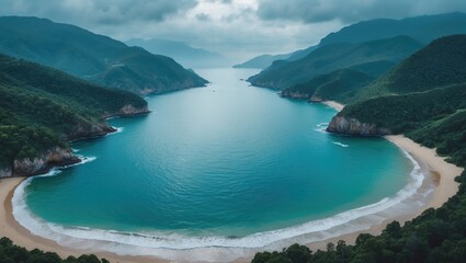 Fototapeta premium Drone View of Beautiful Sea In High Season with Empty Copy Space for Text