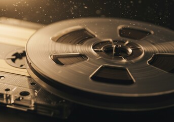 Vintage Film Reel in Retro Style with Sepia Tones Representing Nostalgia and Cinematic History