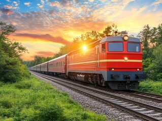 Obraz premium Scenic train at sunset