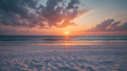 Fototapeta premium Sunset Beach With White Sand Vacation Concept Background