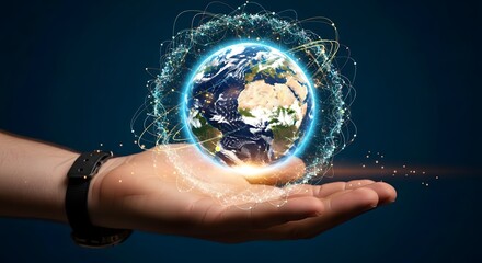 Global Network Connection Hand Holding Digital Earth