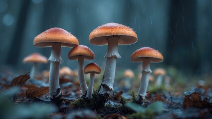 Fototapeta premium Blurred images of mushrooms after continuous rain.