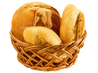 cesta de vime com pães variados isolado em fundo transparente