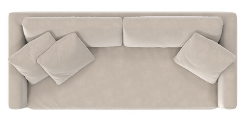 beige fabric sofa top view isolated.