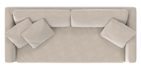 beige fabric sofa top view isolated.