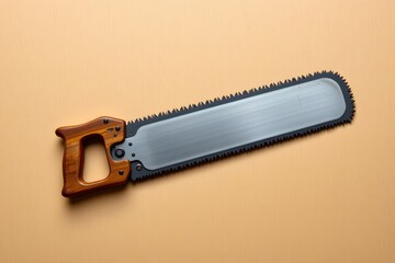 Sharp Saw: A meticulously crafted saw, a testament to precise woodworking, stands as a symbol of craftmanship and precision against the backdrop of a warm, inviting surface.