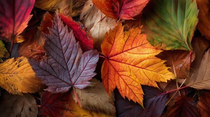 Pile of autumn maple leaves with intricate textures. Earthy tones showcase nature beauty. AI generated.