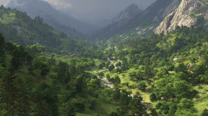 Obraz premium Green mountain valley landscape