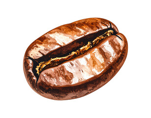 Watercolor illustration of roasted coffee bean. Food clipart illustration.