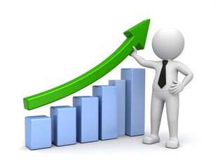 3D person pushing a rising graph