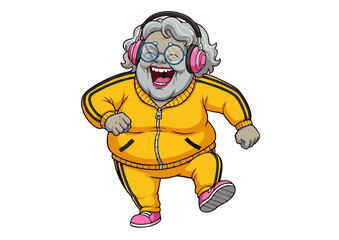 Joyful Elderly Person Dancing with Headphones Energetic Senior Citizen Illustration