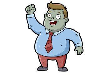 Fototapeta premium Cartoon businessman with a big smile, a funny illustration of a character in a suit and tie at work