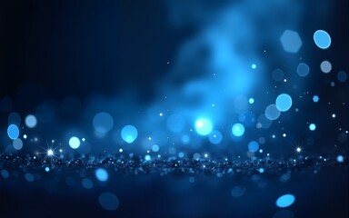 Magic night dark blue frame with sparkling glitter bokeh and light art. High quality