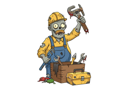 Undead Handyman Zombie Plumber with Tools Illustration