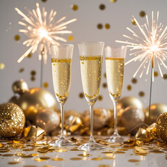 glasses of champagne with christmas decorations