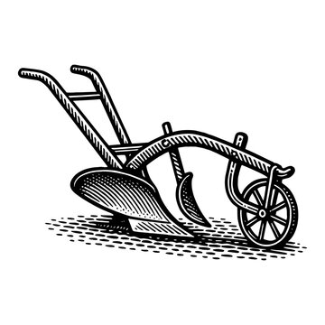 Plow Agriculture Equipment Farm Tool Vintage Black and White Outline Line Art Drawing