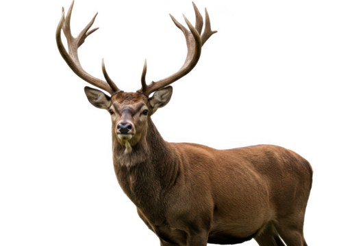 Majestic deer with large antlers isolated on b, transparent background