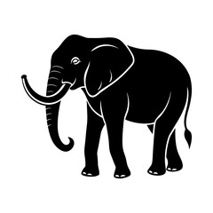 elephant with a raised trunk vector art silhouette