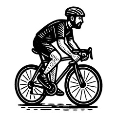 Obraz premium Man Riding Bicycle Black and White Outline Line Art Drawing Style Vintage Engraving Illustration