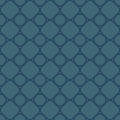 Naklejka premium Abstract geometric seamless pattern with mesh, grid, net, lattice, curved lines, circles, squares. Simple minimal texture. Subtle linear background. Dark teal blue color. Repeating vector geo design