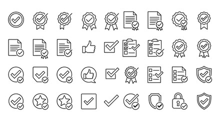 Collection of Verified, Approved, and Certified Icons Checkmarks, Badges, and Documents